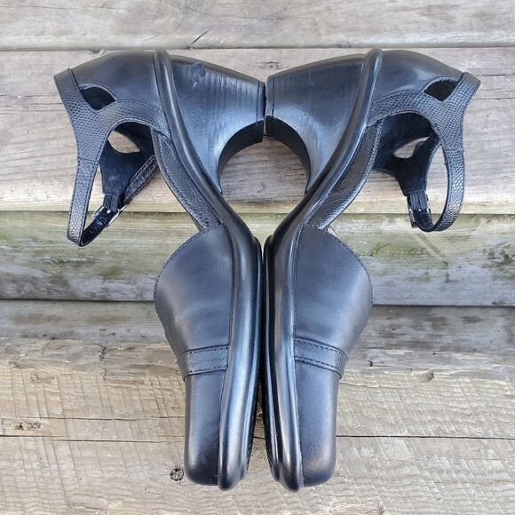 Dansko Roxy Black Leather Buckle Strap Heeled Mary Jane Comfort Clogs 38 - Picture 3 of 9